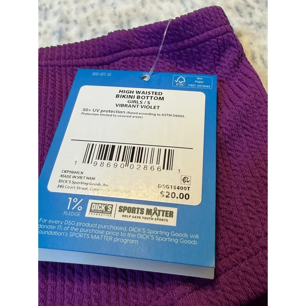 DSG Girls High‎ Waisted Bikini Bottom Vibrant Violet Swimsuit Size S NWT